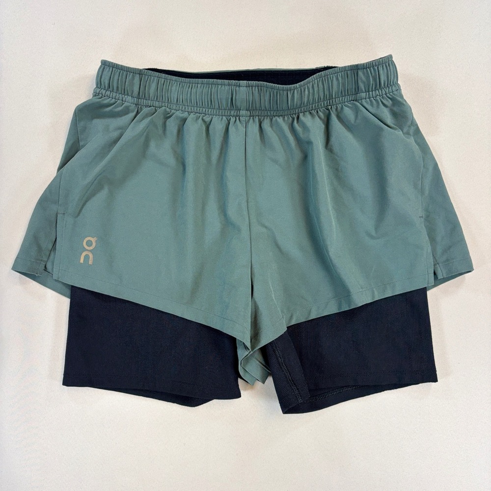 On Running Pace Shorts Womens XS 2.5" Green 2-in-1 Running Athletic Training